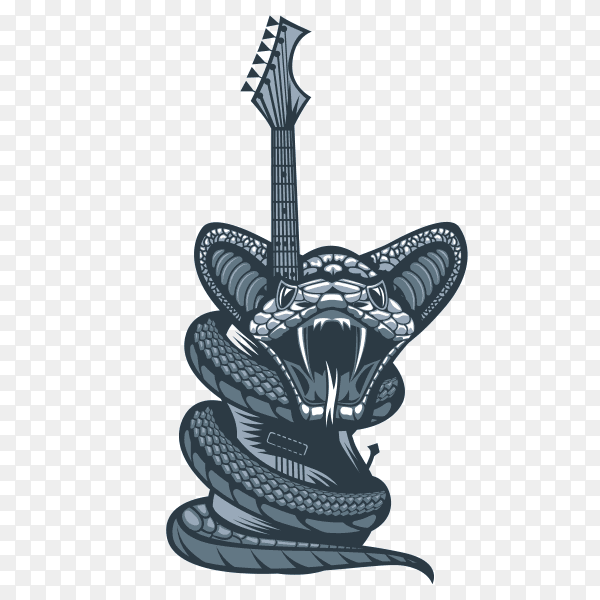 Dangerous viper enveloping guitar on transparent background PNG