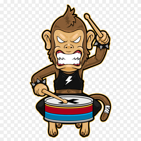 Monkey Playing metal drummer on transparent background PNG