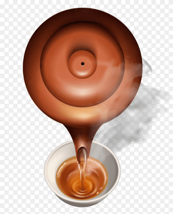 Teapot pouring tea into cup on transparent background PNG