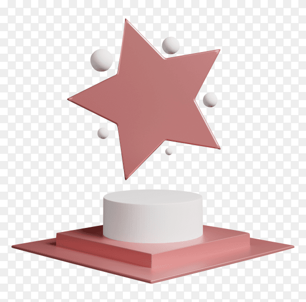 3D abstract design scene with pink podium symbolic star on transparent background PNG