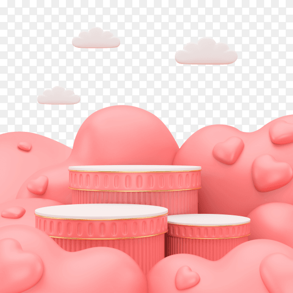 3D render Pink podium with Pink heart on transparent background PNG