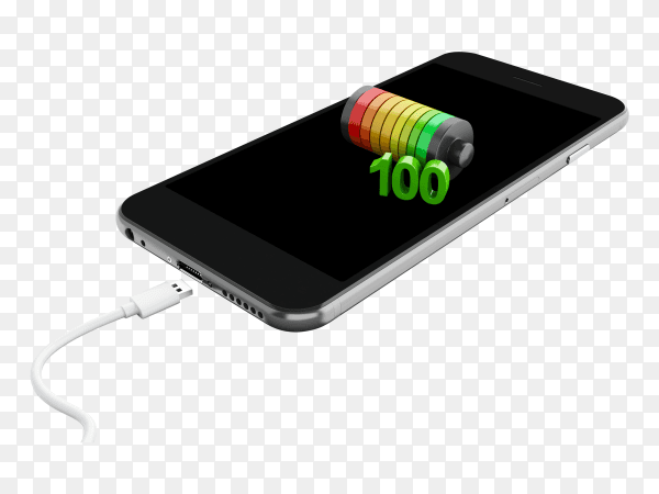 3D smartphone battery charge indicator on transparent background PNG