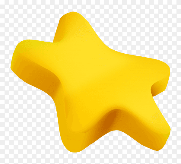 3D yellow star on transparent background PNG