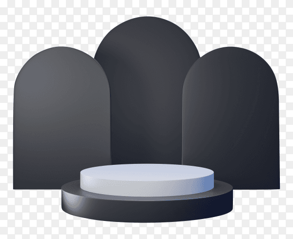 3D geometric black and white podium for product placement on transparent background PNG