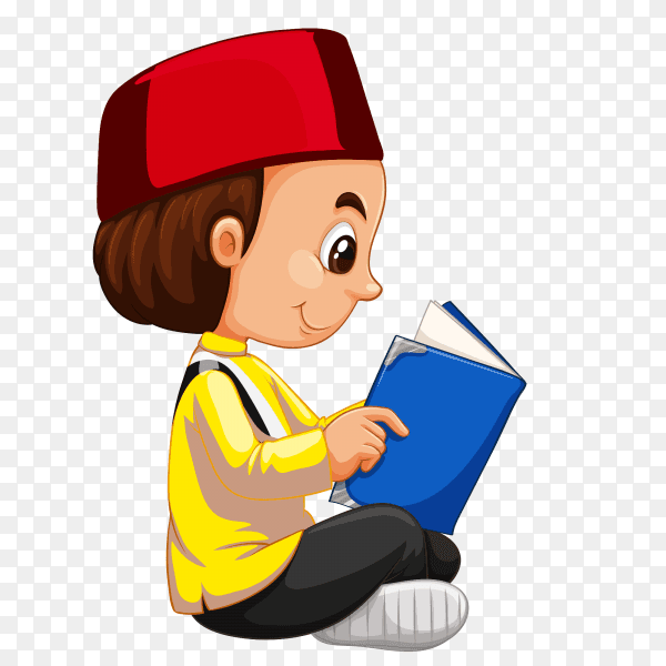 A boy reading book on transparent background PNG