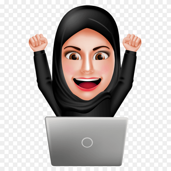 Arab business woman working on laptop Premium vector PNG