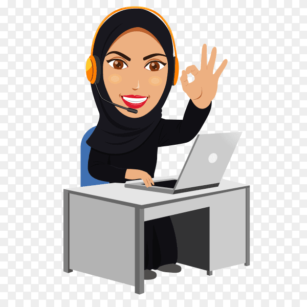 Arab business woman working on laptop on transparent PNG