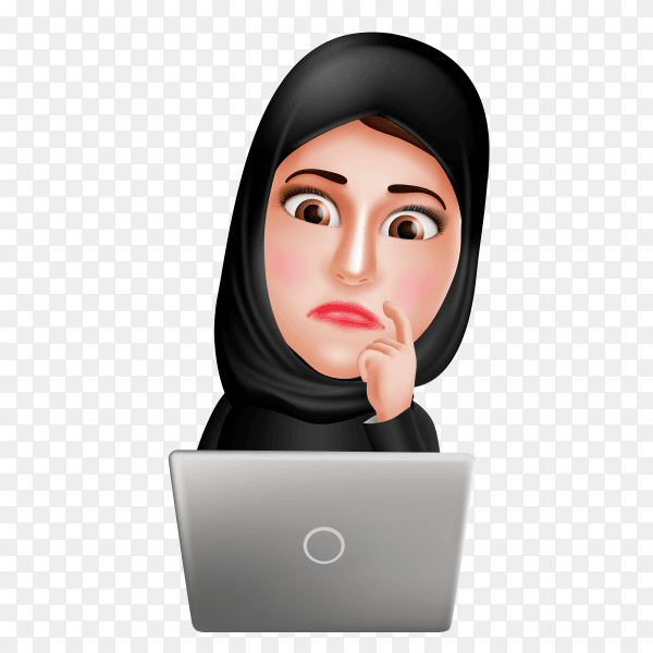 Arab business woman working on laptop vector PNG