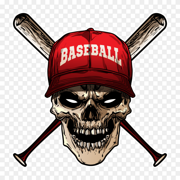 Baseball skull design on transparent background PNG