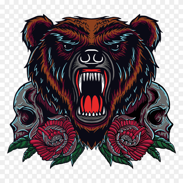 Bear skull t-shirt design on transparent background PNG