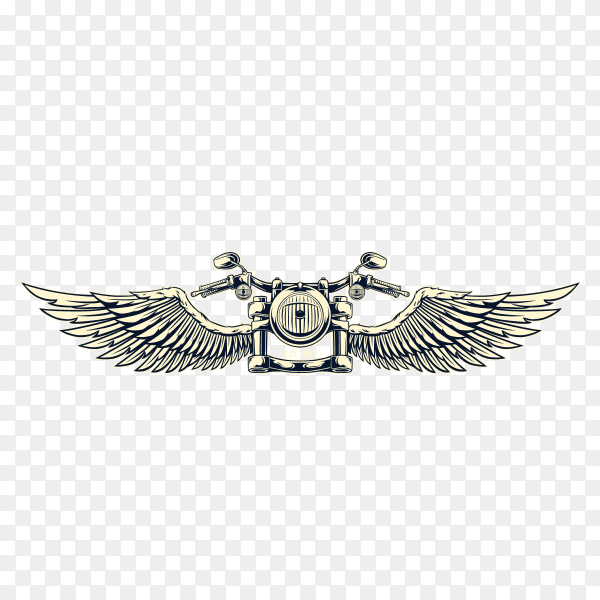 Biker emblem with wings on transparent background PNG
