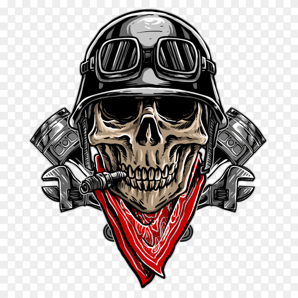 Biker skull logo on transparent background PNG