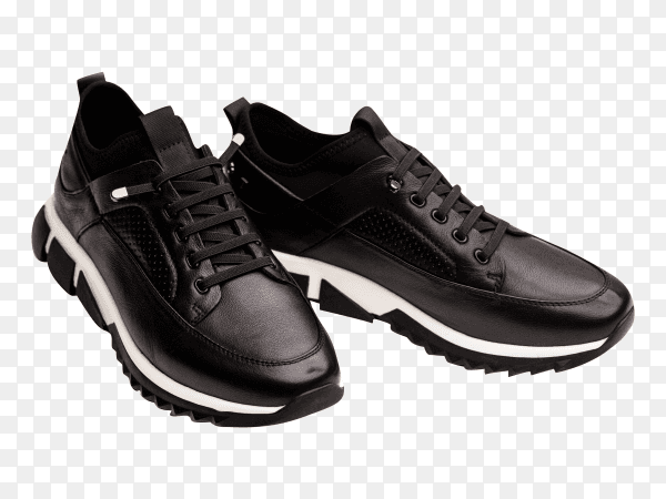Black mens leather sneakers isolated on transparent background PNG
