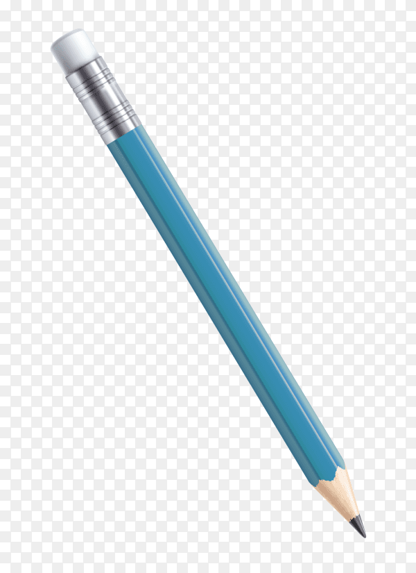 Blue pencil with rubber on transparent background PNG
