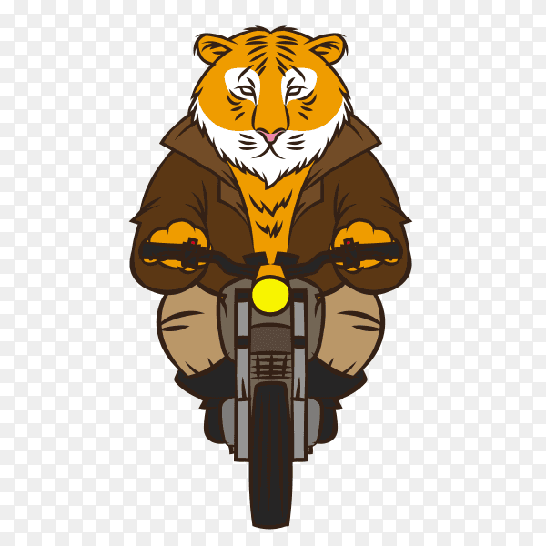 Cartoon Tiger riding motorcycle premium vector PNG