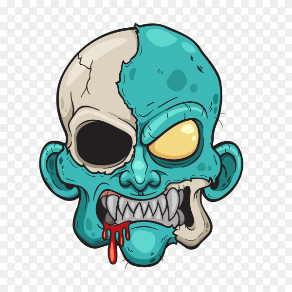 Cartoon Zombie head on transparent background PNG