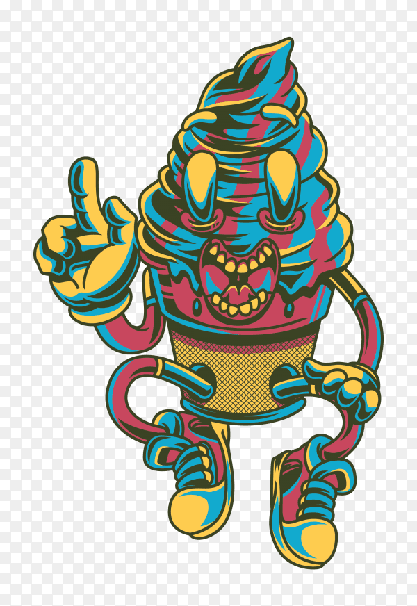 Cartoon ice cream dream illustration on transparent background PNG