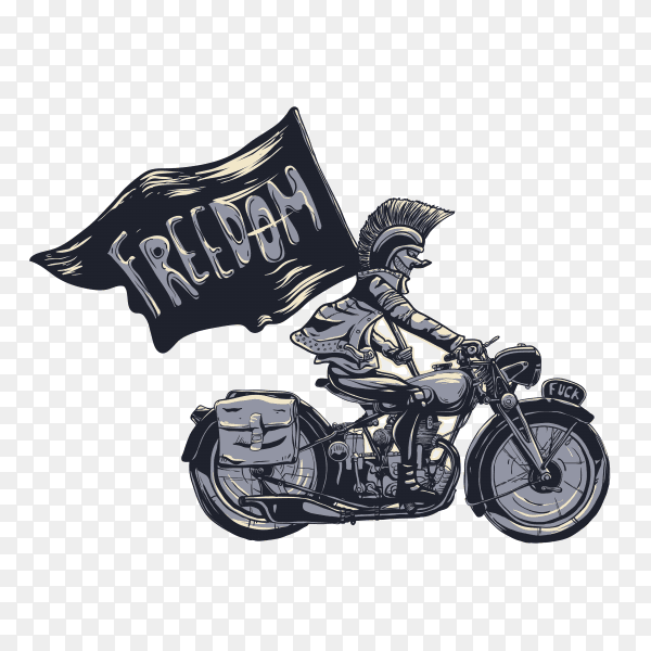 Cartoon man riding motorcycle illustration on transparent background PNG