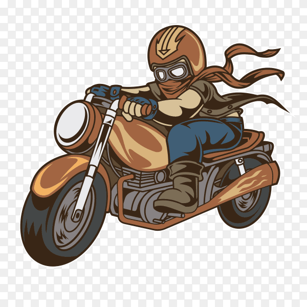 Cartoon man riding motorcycle vector PNG