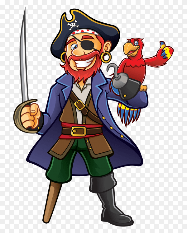 Cartoon pirate captain on transparent background PNG