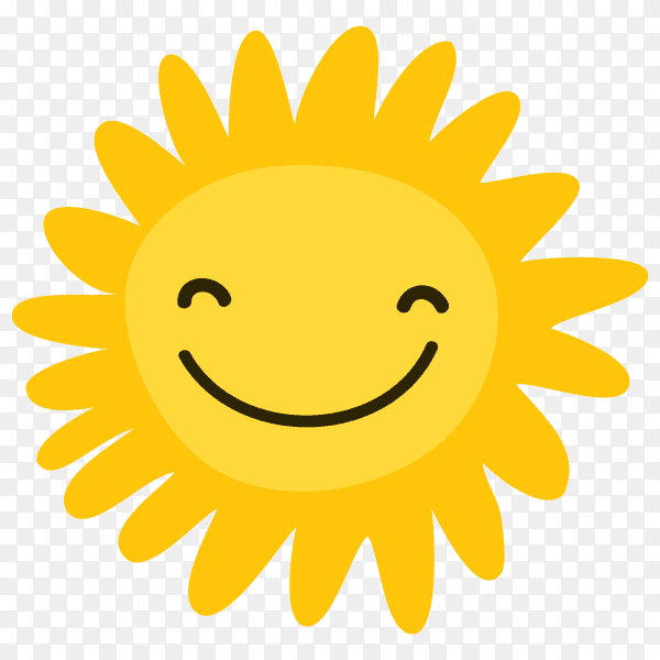 Cartoon smiling sun on transparent background PNG