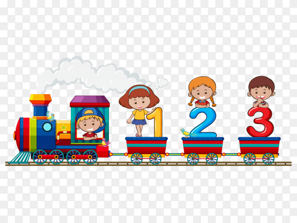 Children and numbers on the train on transparent background PNG