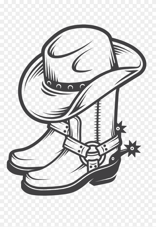 Cowboy boots and hat on transparent background PNG