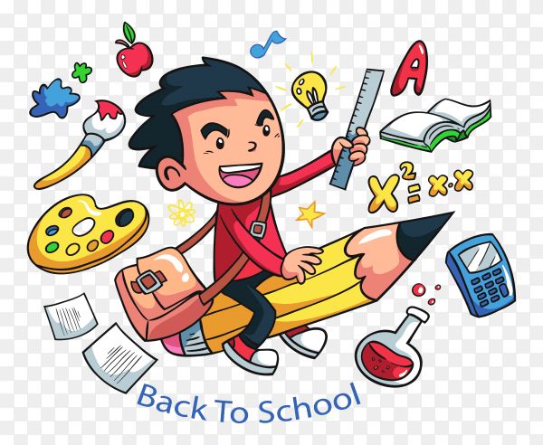 Creative boy with school elements premium vector PNG