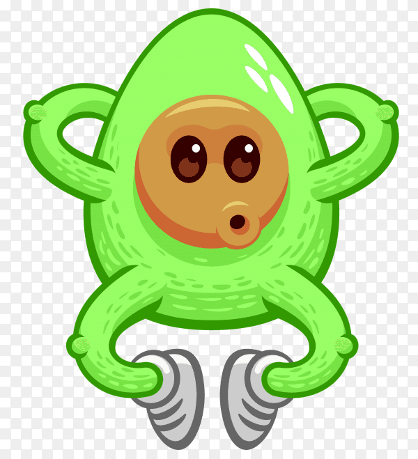 Cute cartoon avocado character on transparent background PNG