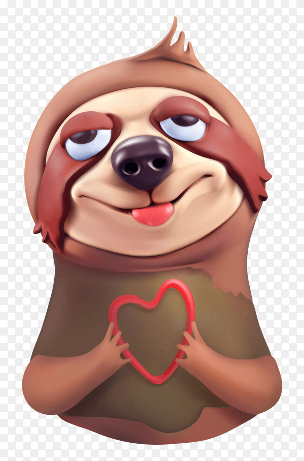 Cute sloth lovely faces cartoon character on transparent background PNG