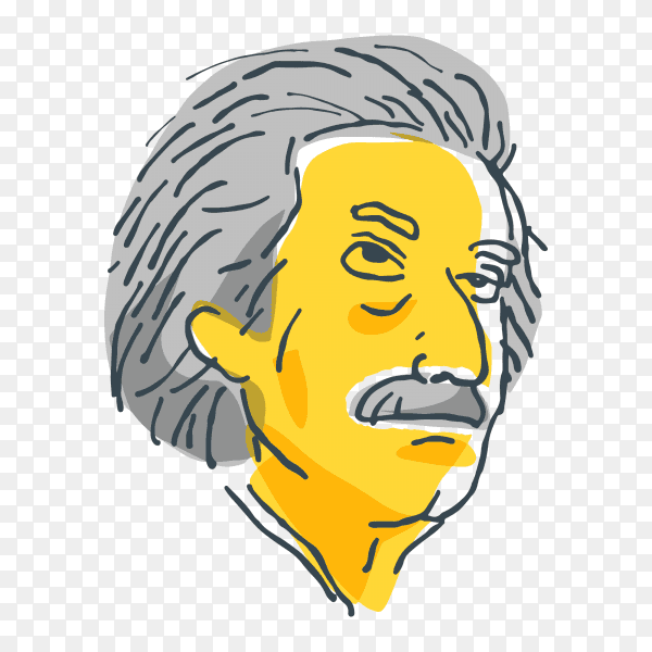 Einstein colourful head on transparent background PNG