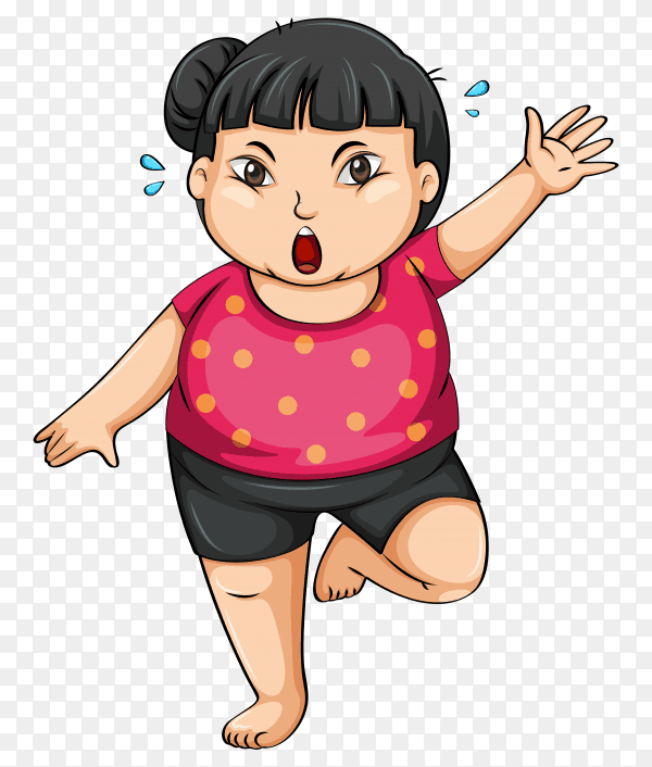 Fat girl Playing exercise on transparent background PNG