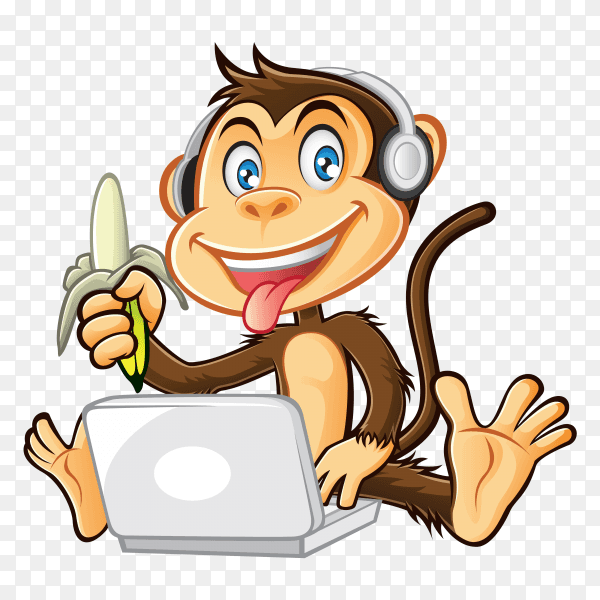 Funny monkey eating banana on transparent background PNG