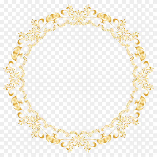 Gloden Floral circle frame on transparent background PNG