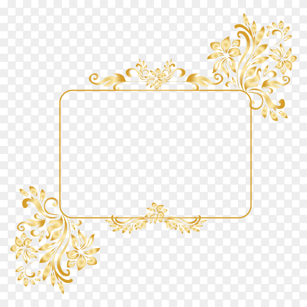 Gold frame with flower on transparent background PNG