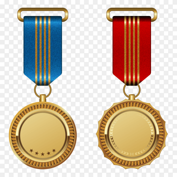 Gold medals with Ribbon on transparent background PNG