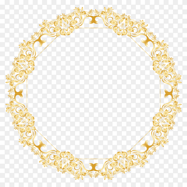 Golden floral circle frame premium vector PNG