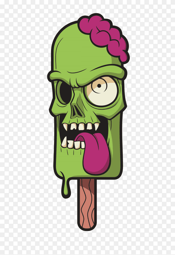 Green ice cream skull with creamy brain Clipart PNG