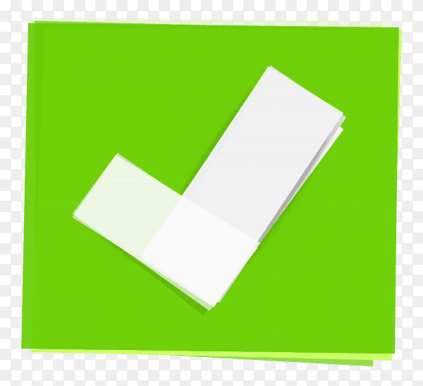 Green right check mark icon on transparent background PNG