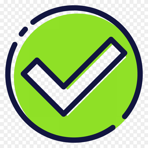 Green right mark in circle on transparent background PNG