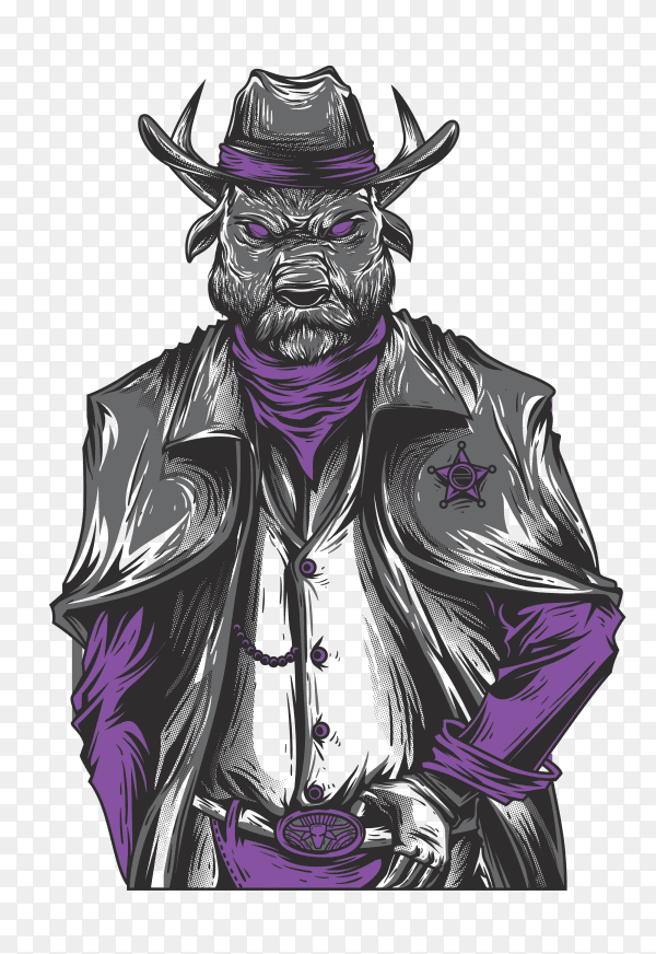 Hand drawing cowboy warrior on transparent background PNG