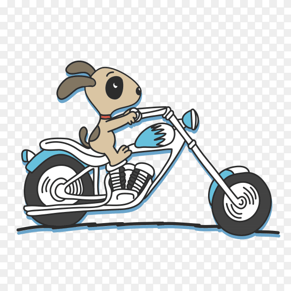 Hand drawn cute dog riding motorcycle clipart PNG
