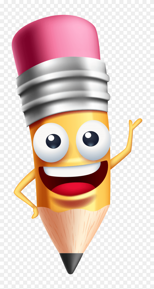 Happy cartoon pencil on transparent background PNG