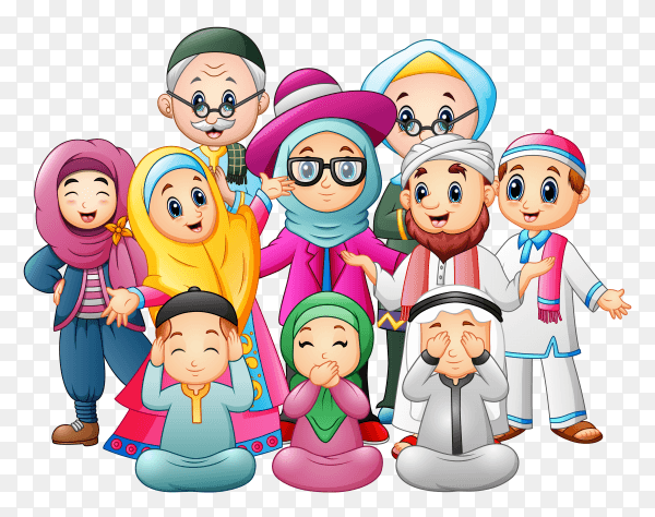 Happy family celebrate eid mubarak vector PNG