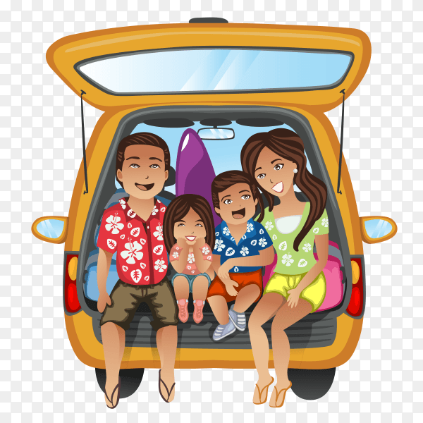 Happy family on trip on transparent background PNG