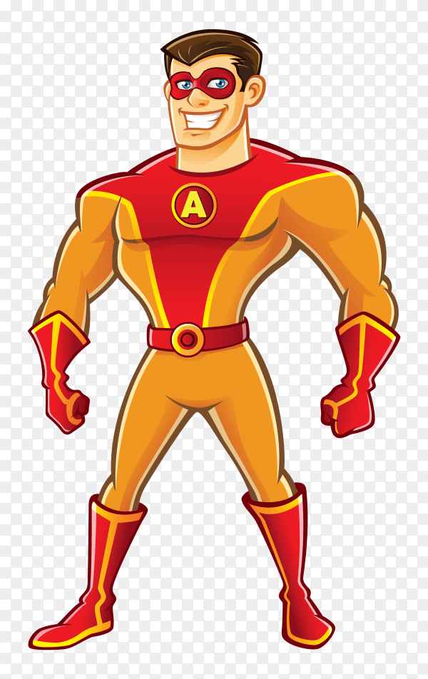 Happy super hero cartoon on transparent background PNG