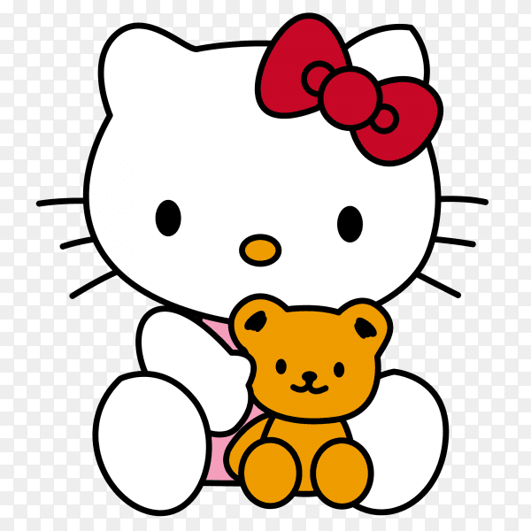 Hello kitty cartoon with toy on transparent background PNG