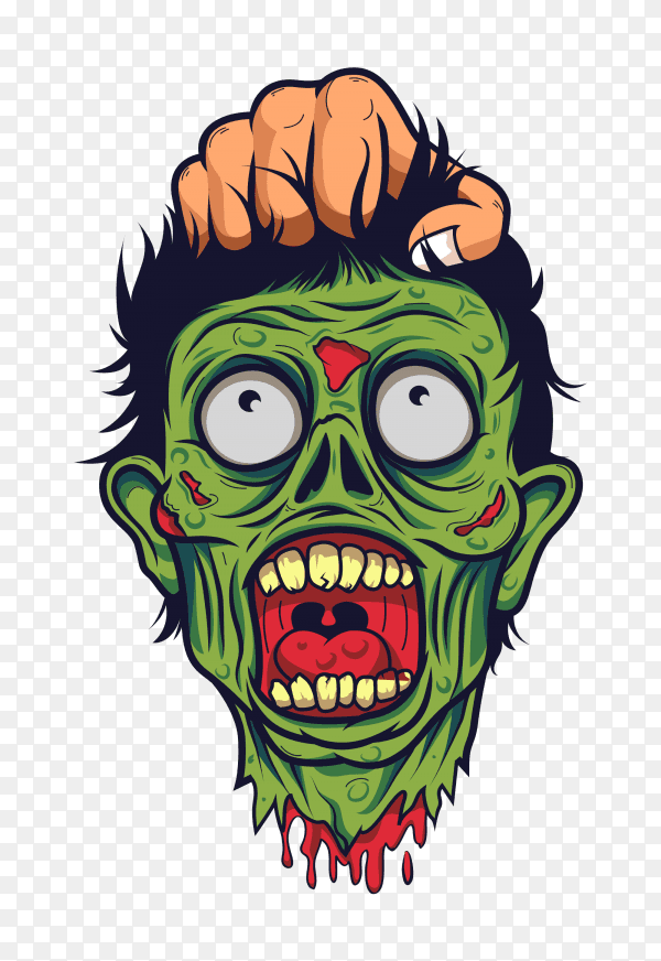 Human hand hold head dead zombie Premium vector PNG