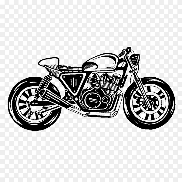 Illustration of classic motorcycle on transparent background PNG