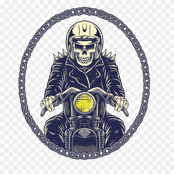 Illustration skull rider motorcycle with chain clipart PNG